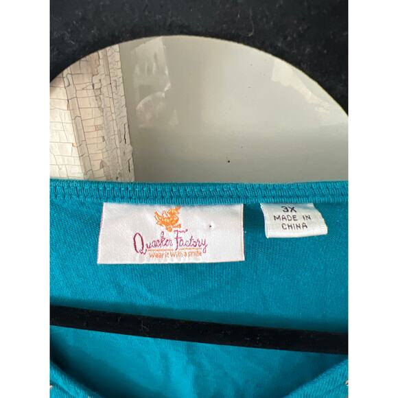 The Quacker Factory size 3X teal v-neck top with embellishments - Picture 2 of 3